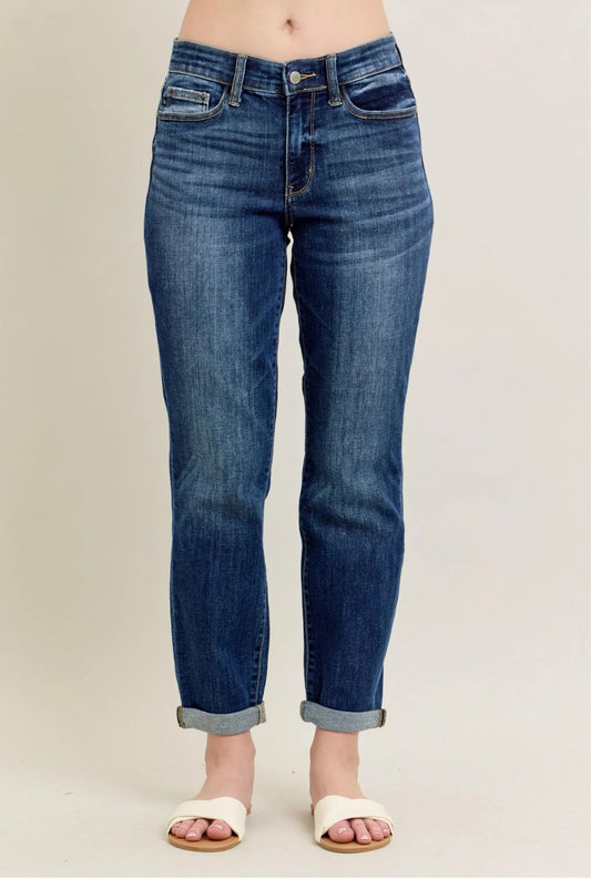 Judy Blue Basic Mid-Rise Cuffed Slim Denim Jeans 82428