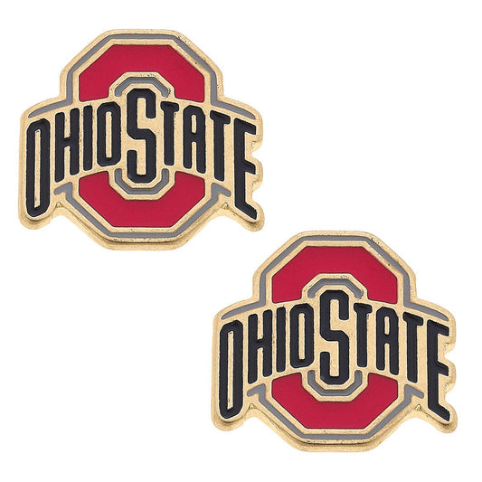 Ohio State Buckeyes Enamel Logo Stud Earrings in Shiny Gold