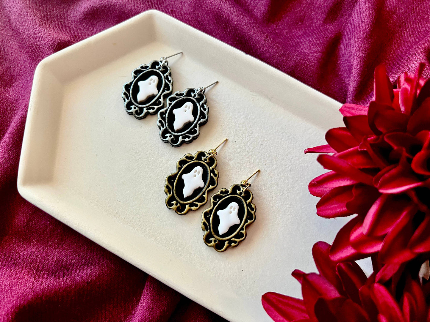 Ghost Frame Earrings, Framed Ghost Earrings, Halloween