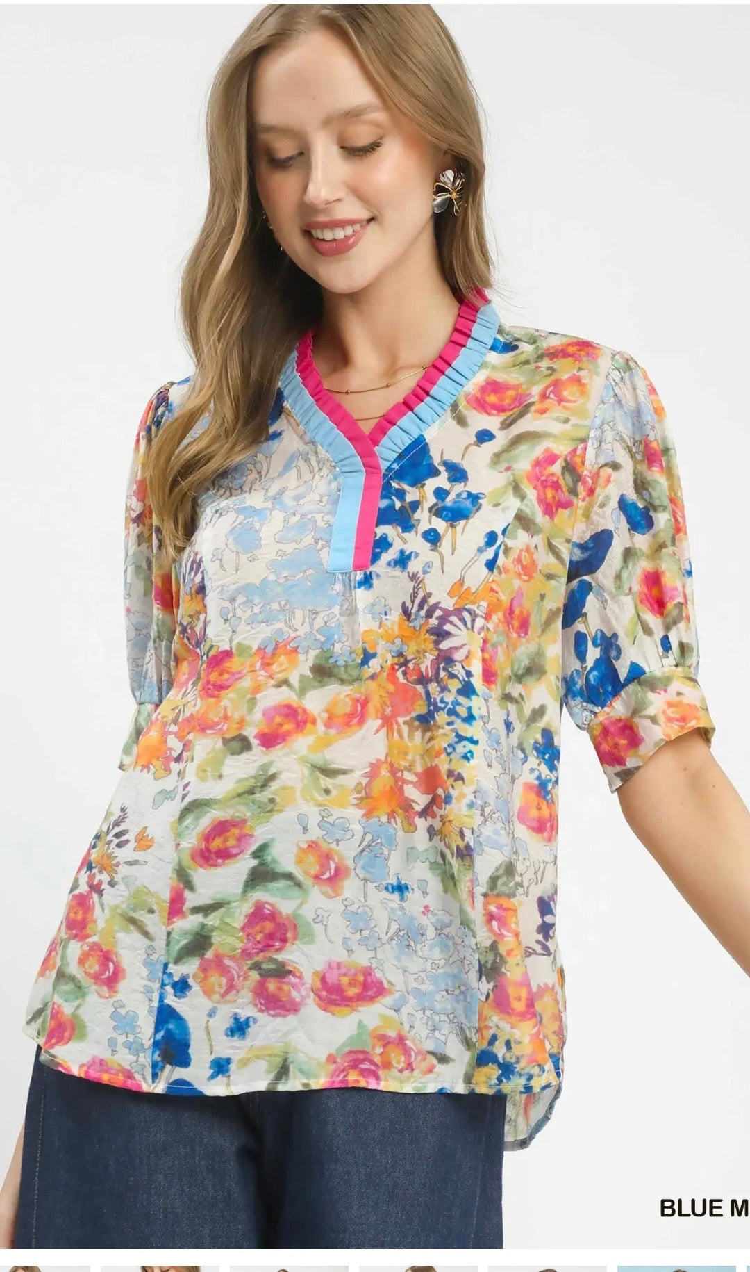 Umgee floral Split Neck top