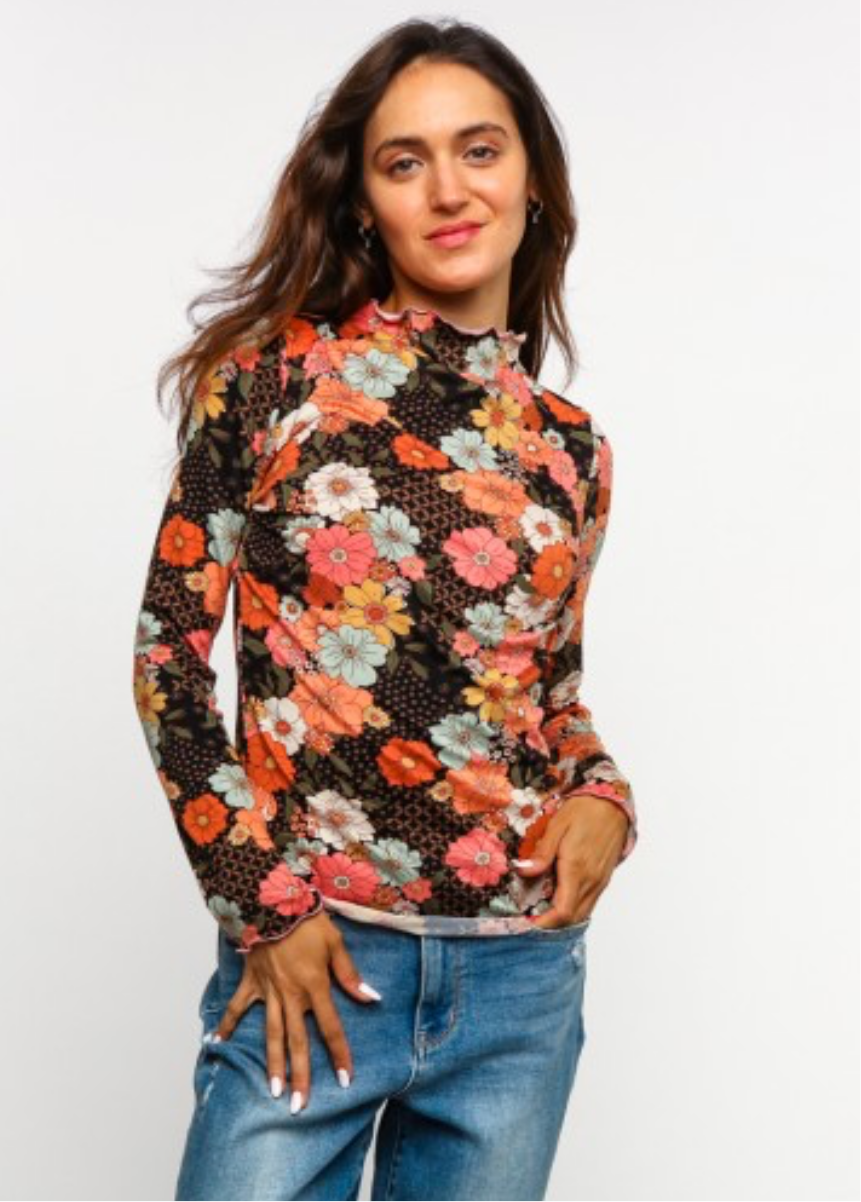 Mock Neck Floral Top