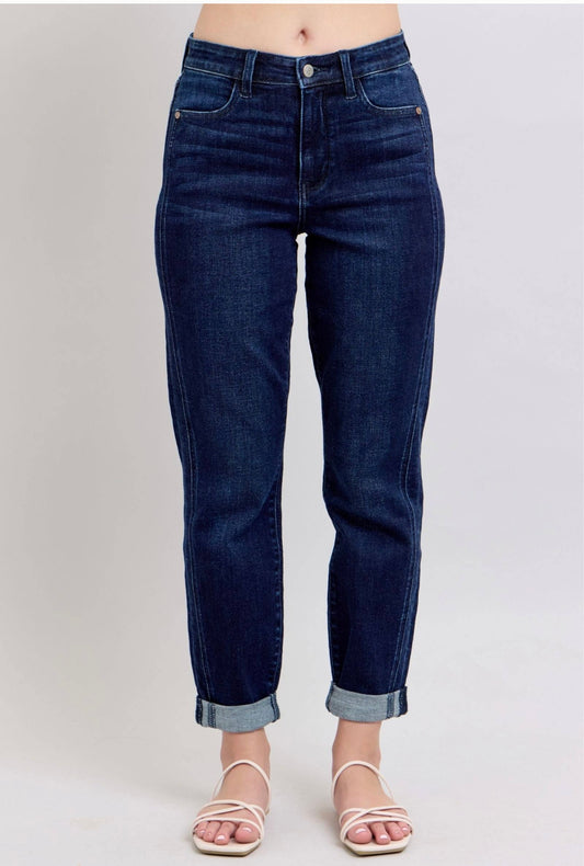 Judy Blue High Waist Dark Wash Boyfriend Denim Jeans 82646