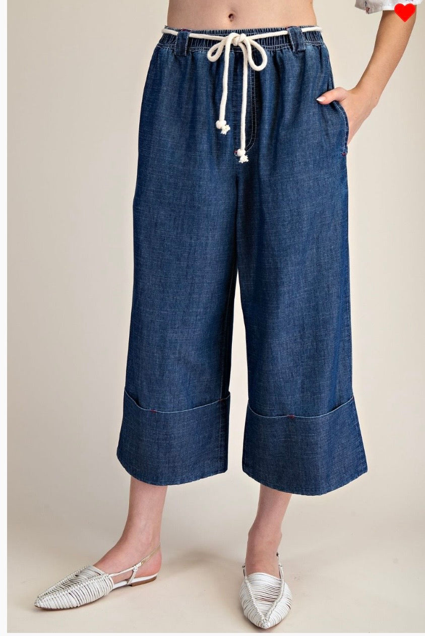 Wide Leg Cropped Denim Pants