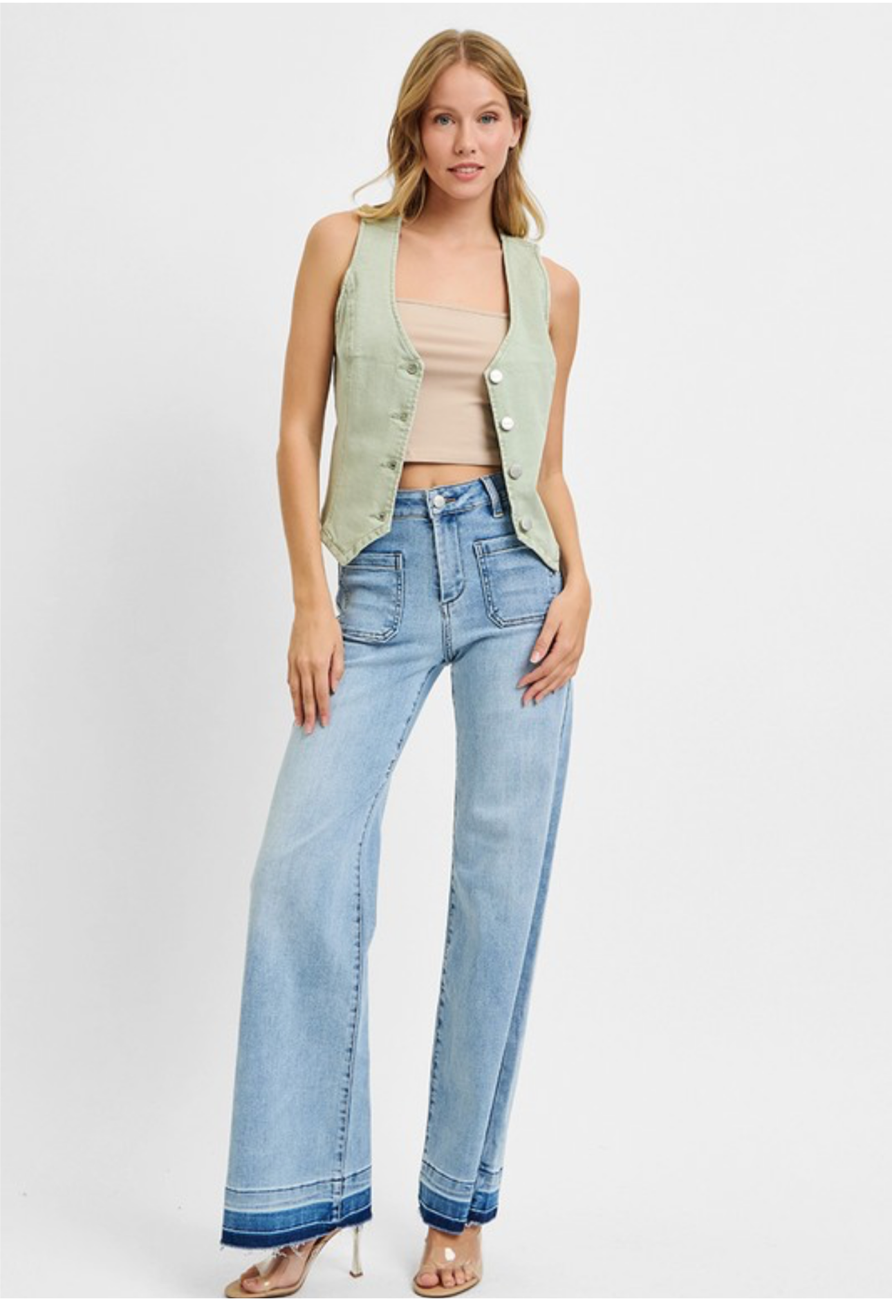 Denim Vest in Pistachio *Final Sale*