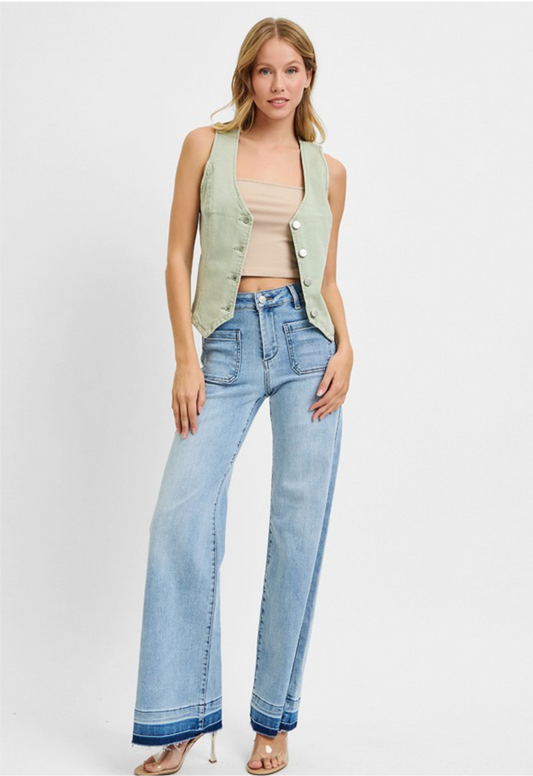 Denim Vest in Pistachio *Final Sale*