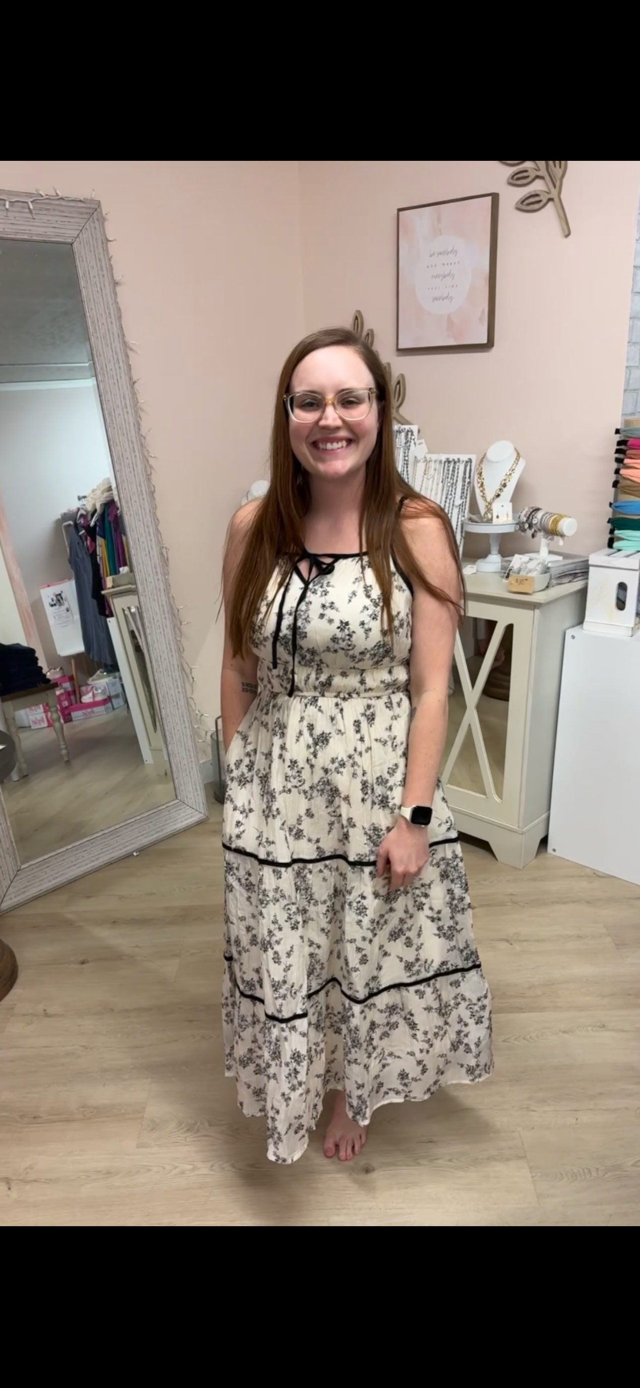 Cream & Black Floral Dress *FINAL SALE*