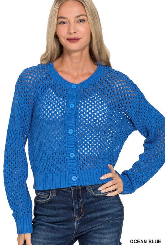 Crochet Cardigan Sweater in Ocean Blue