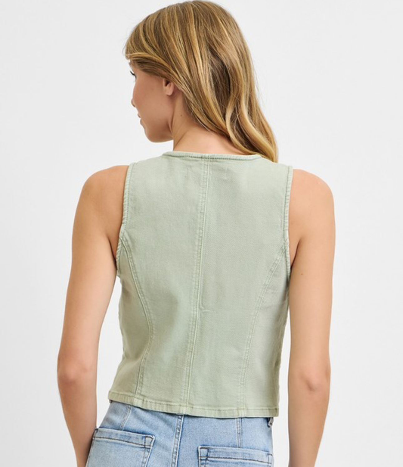 Denim Vest in Pistachio *Final Sale*