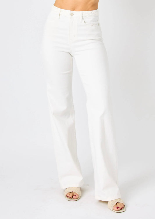 Judy Blue High Waist Braided Waistband White Wide Leg Denim Jeans 88781 *FINAL SALE*