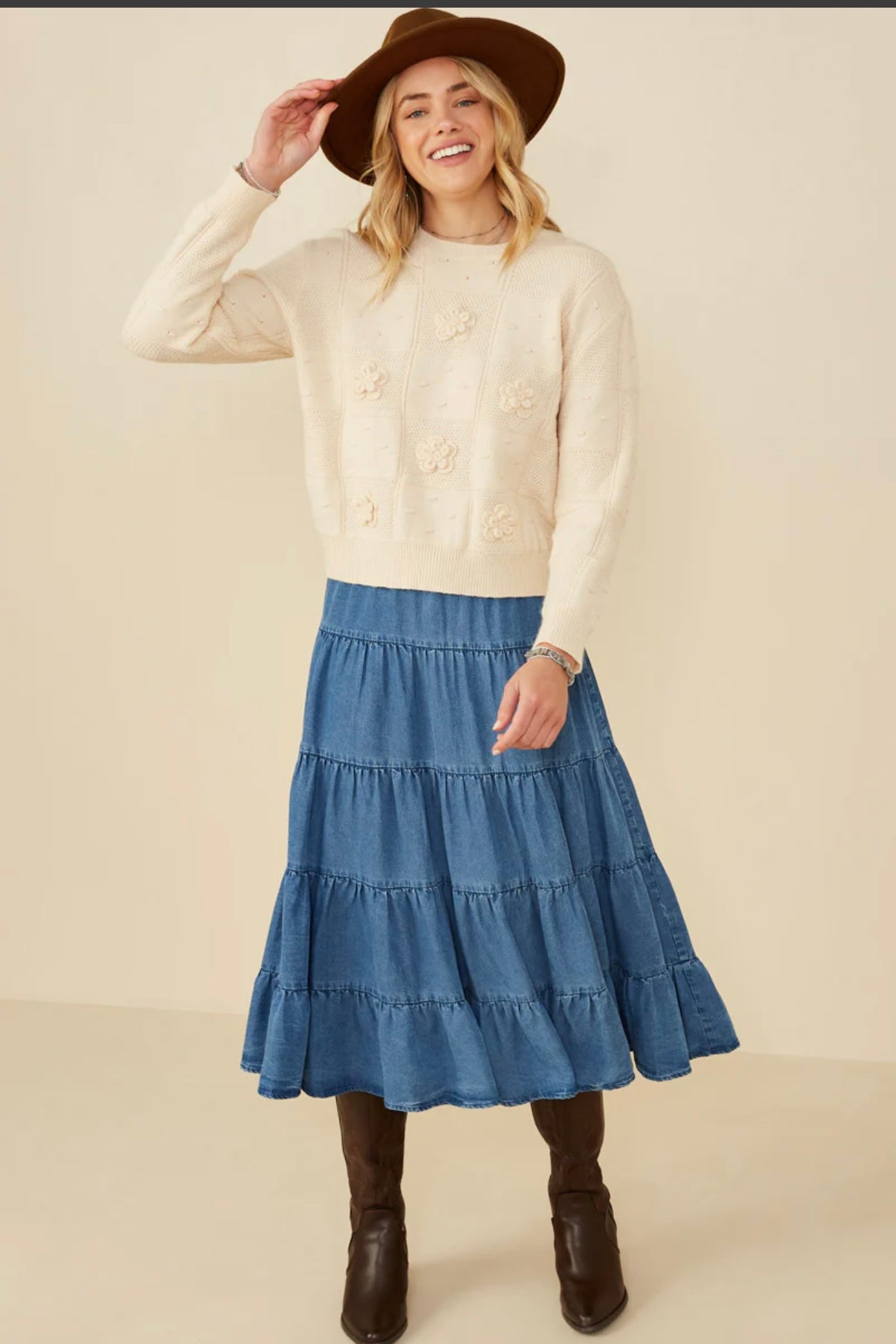 Hand Knit Floral Patch Sweater