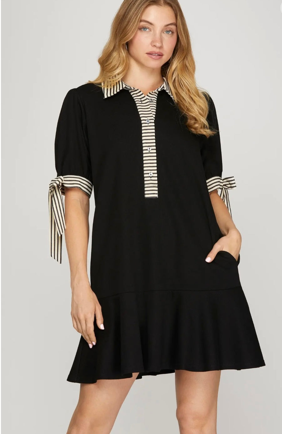 She+Sky Knit Dress with Pockets in Black