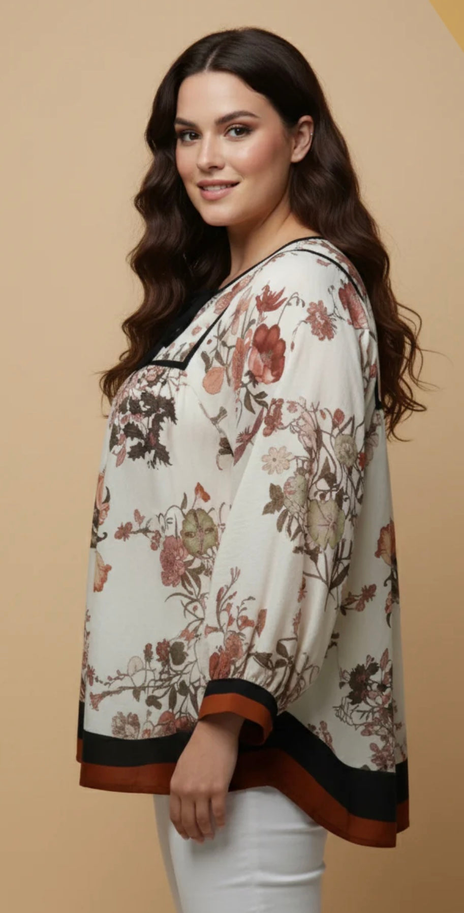 Blouse with Floral Piping and Border Detail