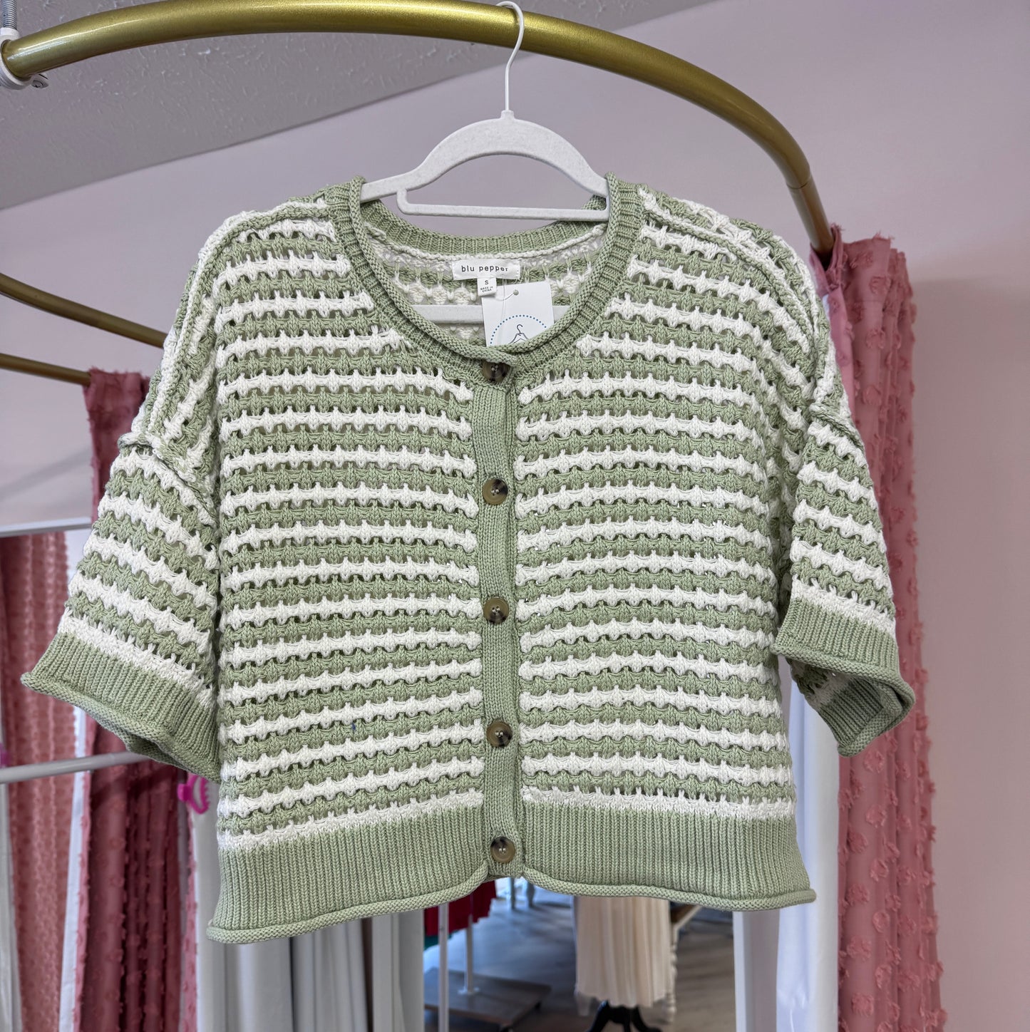 Blu Pepper Light Olive Striped Cardi