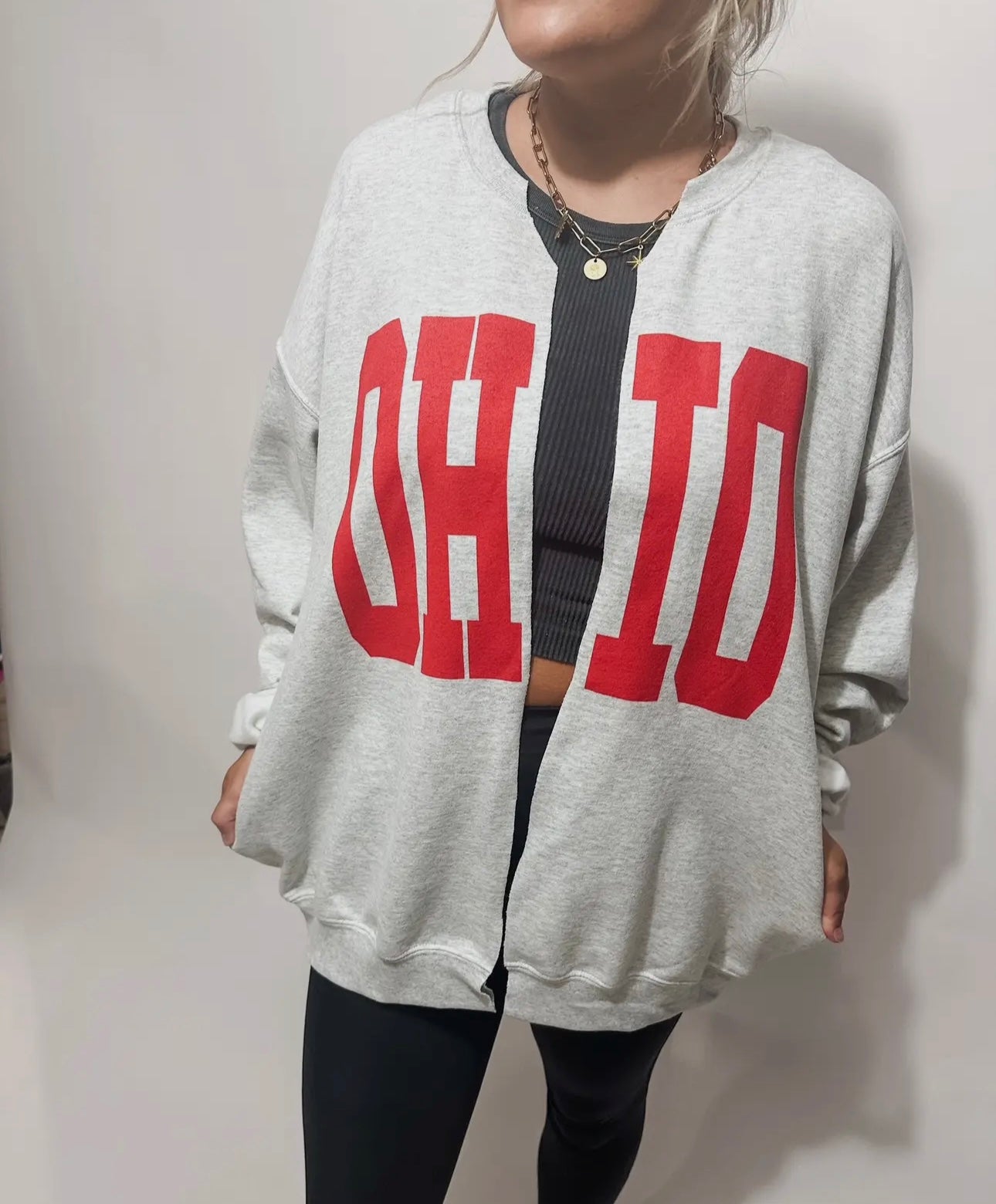 Gray OH-IO crew neck cardigan