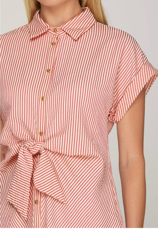 Striped Tie Front Top