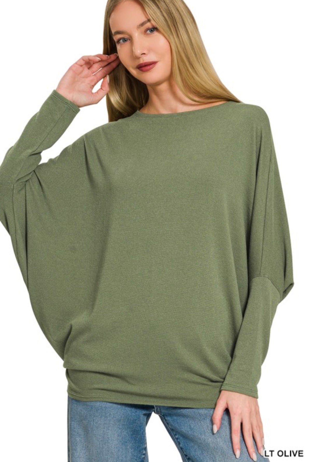 Hacci Dolman Sleeve Top in Olive