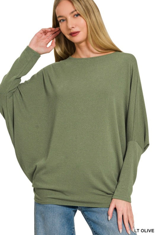 Hacci Dolman Sleeve Top in Olive