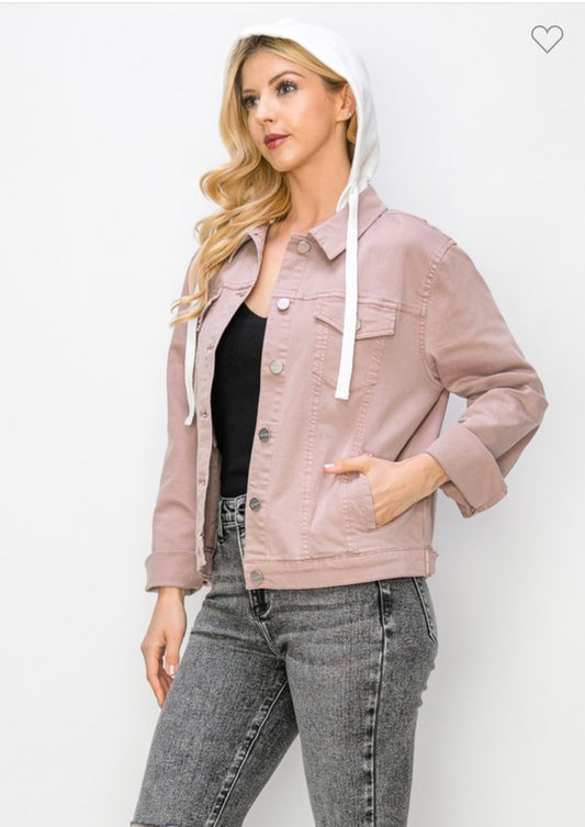 Mauve Oversized w/ detachable Hood Denim Jacket