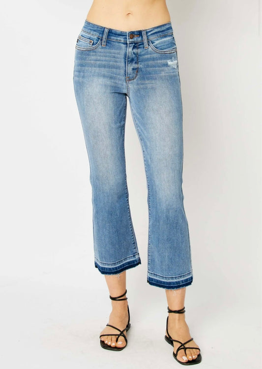 Judy Blue Mid Rise Release Hem Cropped Bootcut Jeans 82589