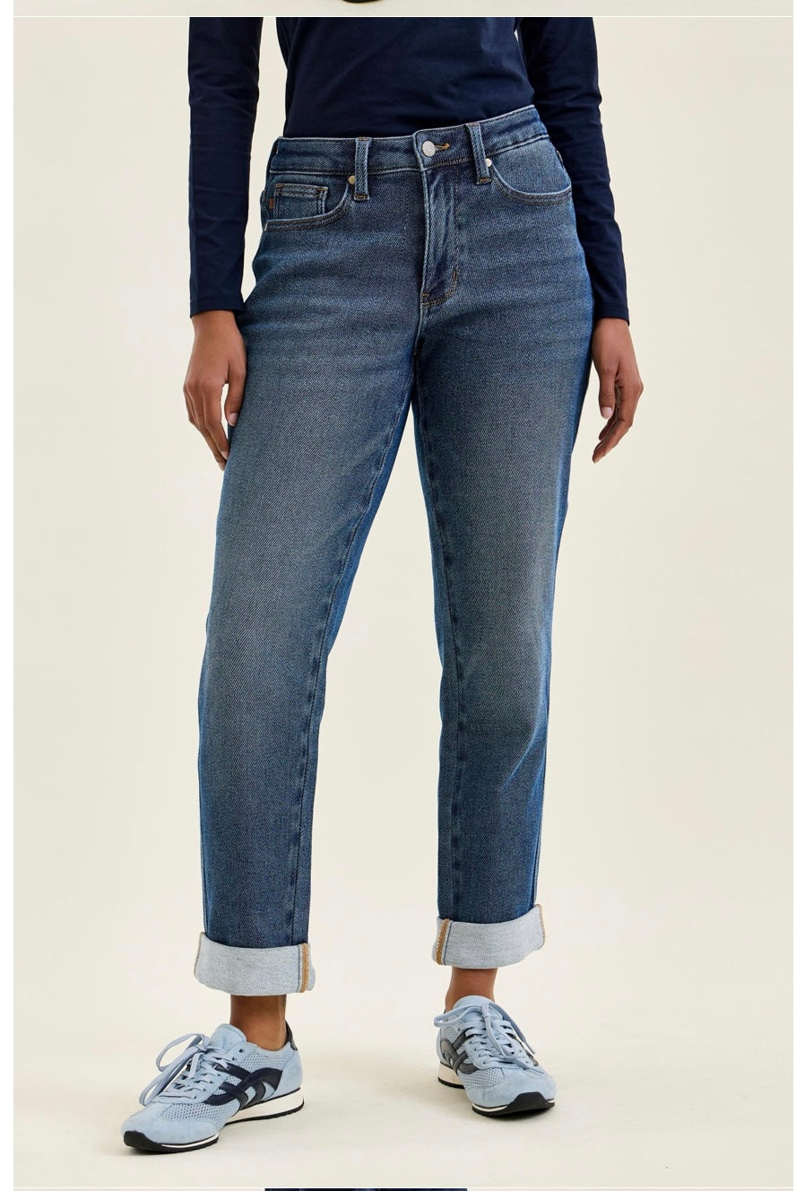 Judy Blue Mid Rise Billie Knit Indigo Boyfriend Denim Jeans 881126
