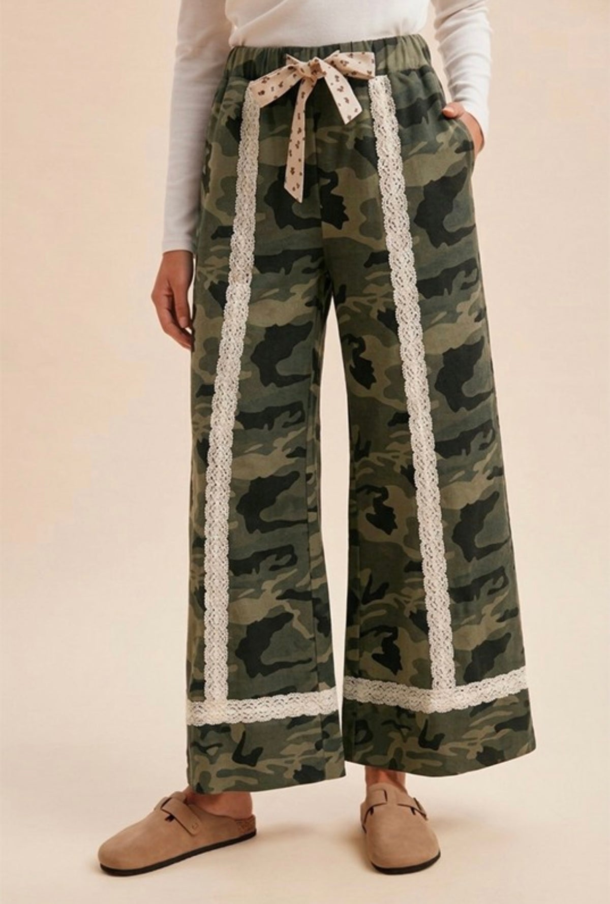Lace Trimmed Wide Leg Pants