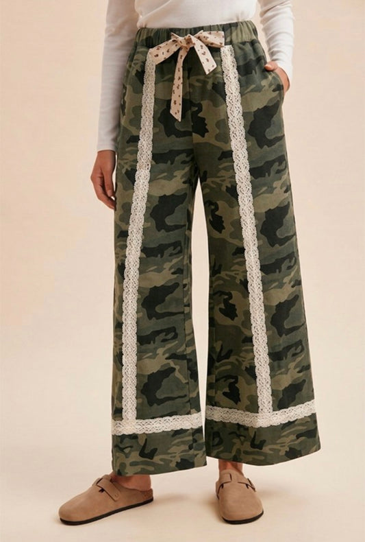 Lace Trimmed Wide Leg Pants
