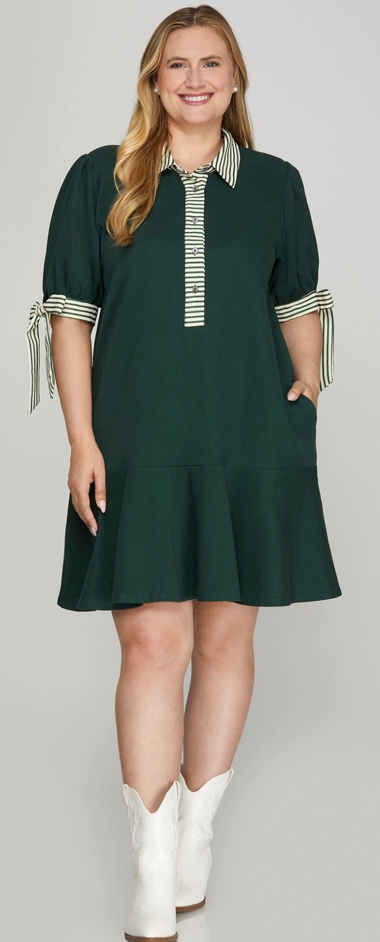She+Sky Knit Dress with Pockets in Green