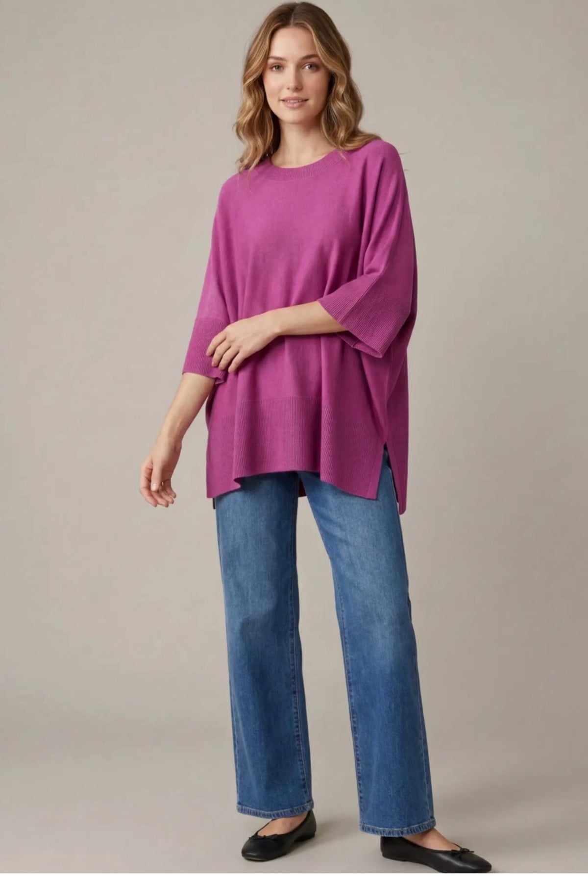 S+S Half Sleeved Oversized Sweater in Magenta
