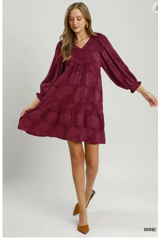 Umgee V-Neck Dress in Wine
