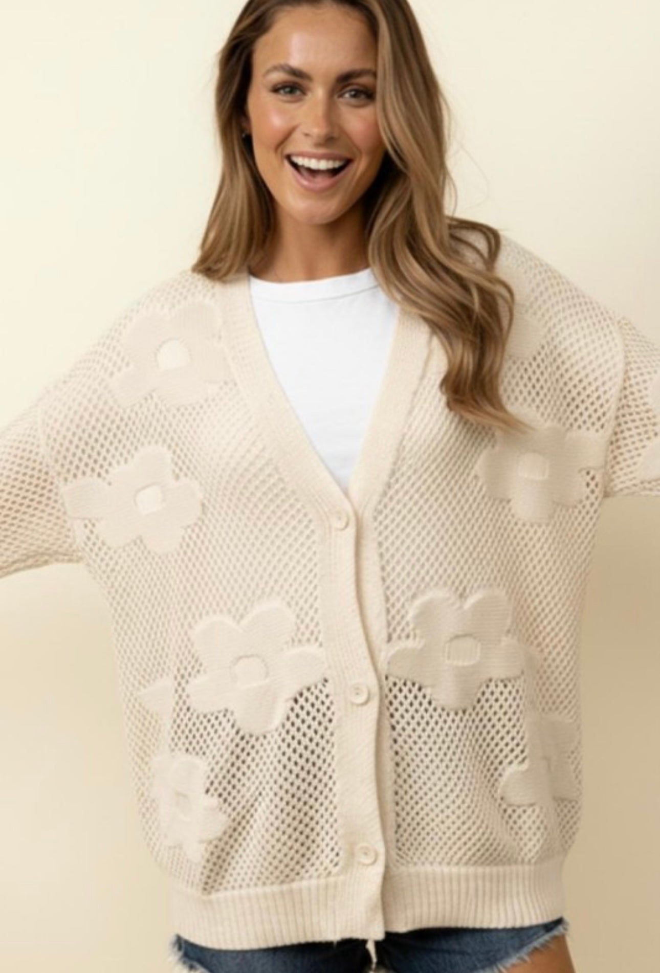 Cream Flower Cardigan