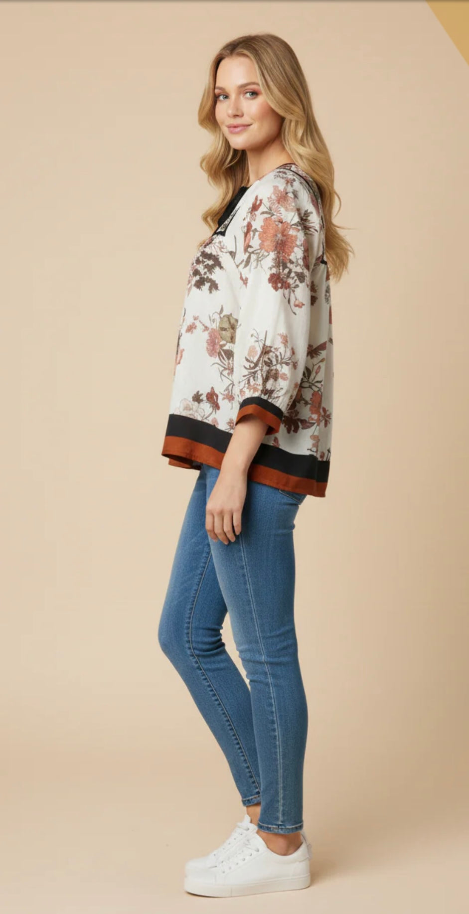 Blouse with Floral Piping and Border Detail