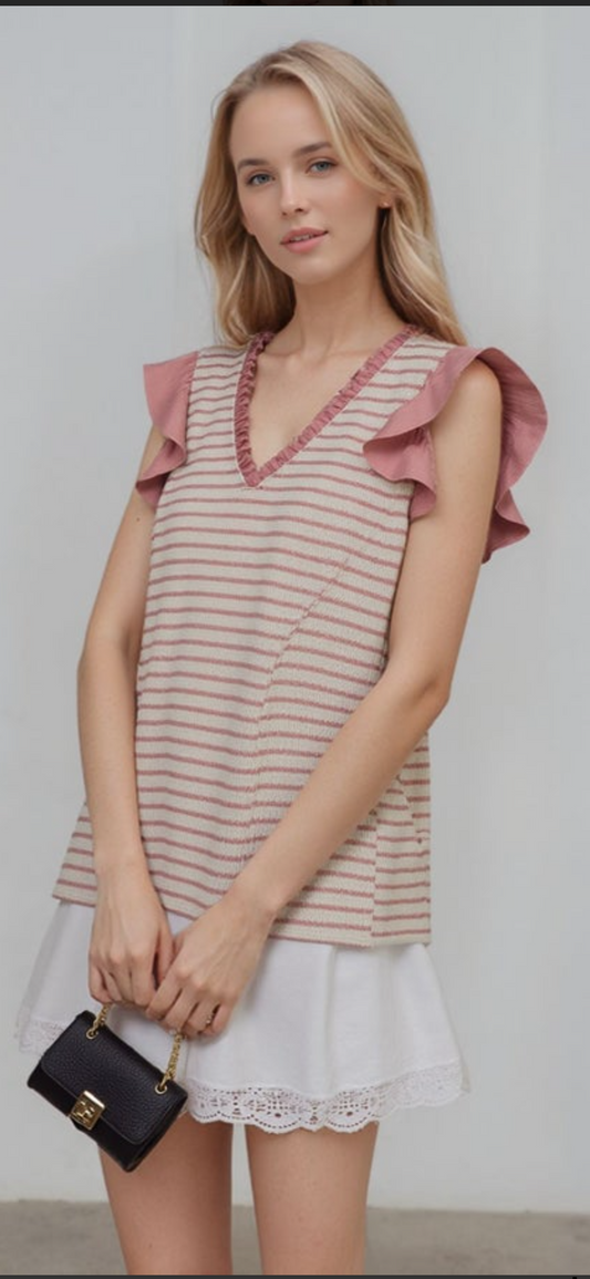Striped Sleeveless Top in Blush