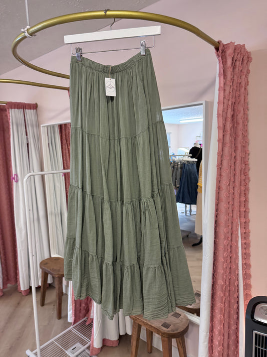 Made in Italy olive maxi skirt