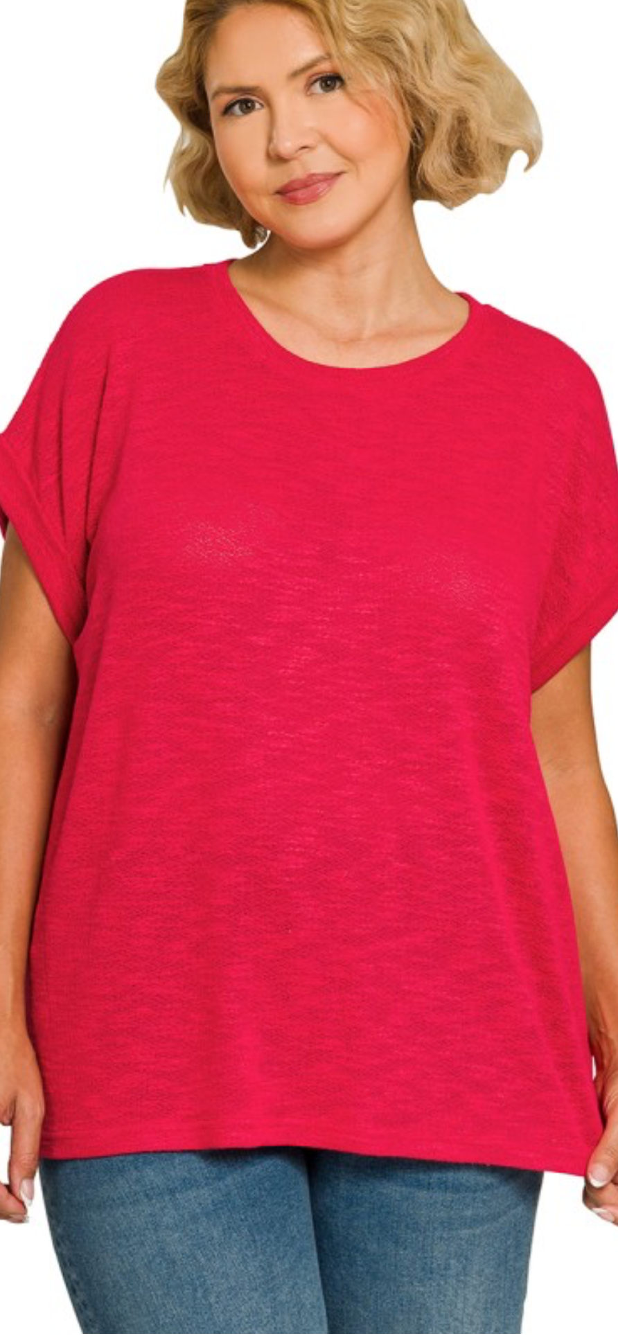 Zenana Slub Rolled Up Tee in Ruby