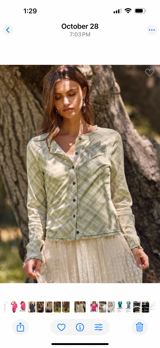 Sage Plaid Button Up Blouse
