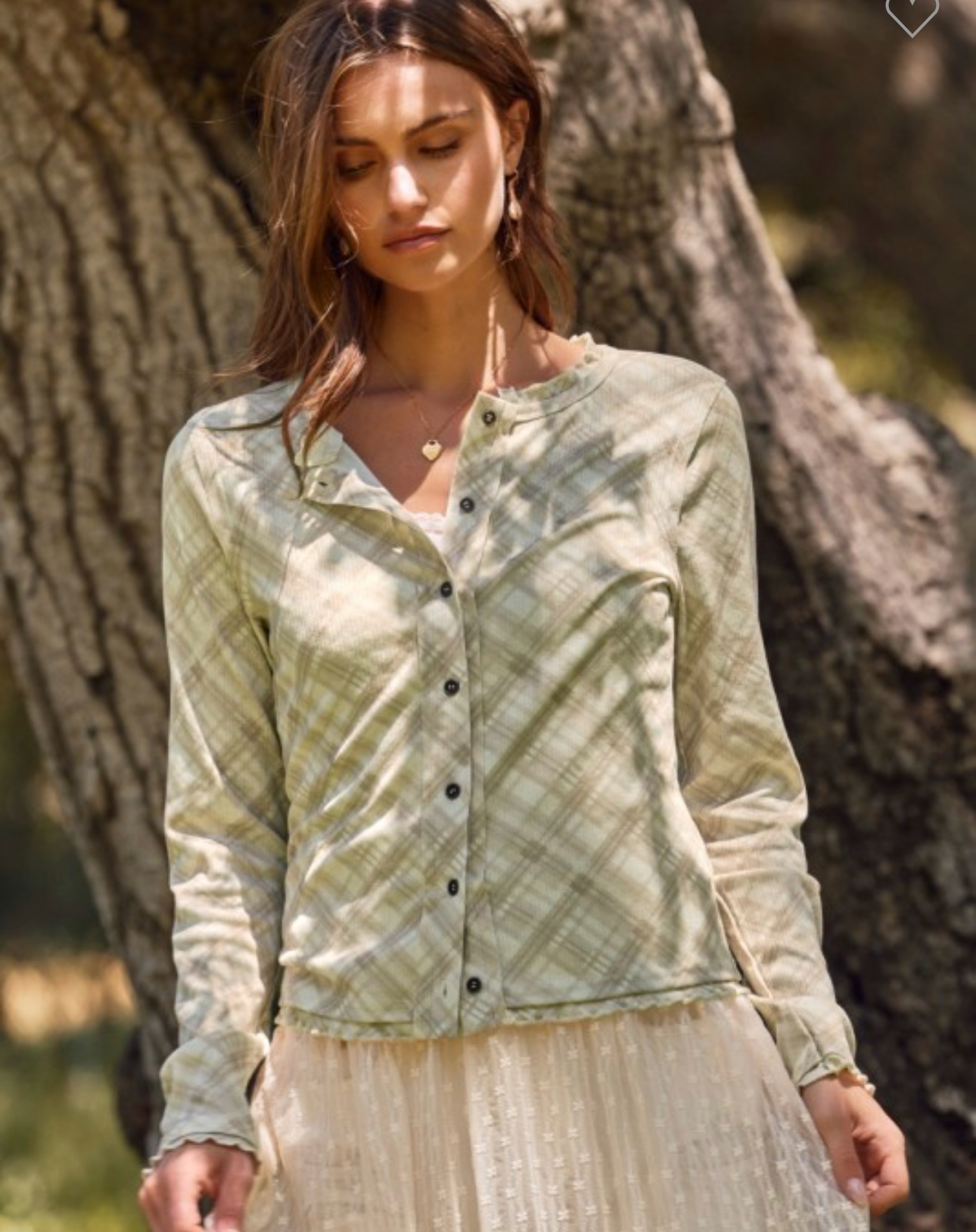 Sage Plaid Button Up Blouse