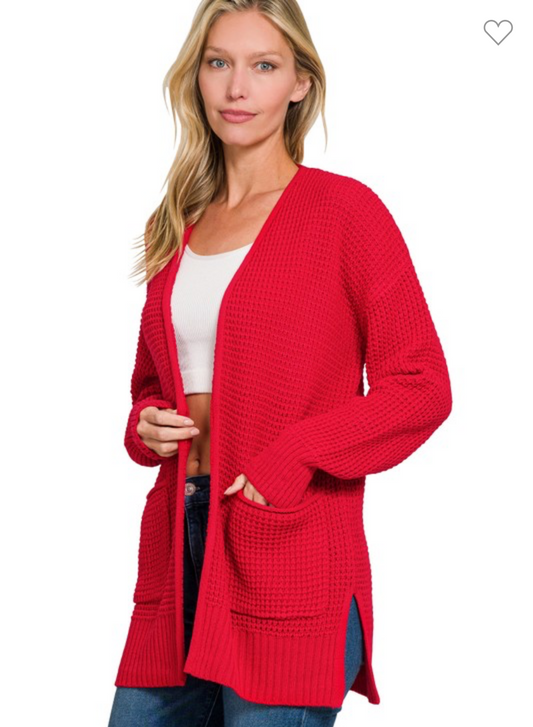 Ruby Waffle Knit Open Cardigan