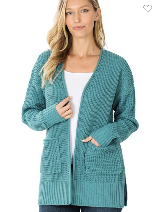 Teal Waffle Open Cardigan