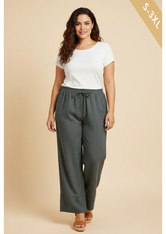 Olive Contrast Stripe Drawstring Pants