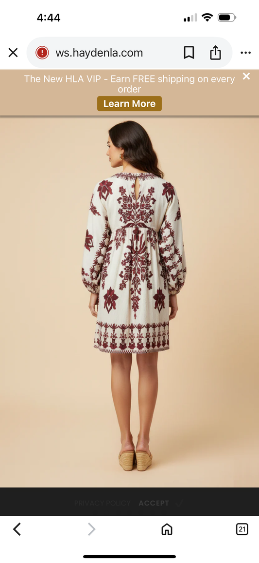 Border Print V Neck Dress