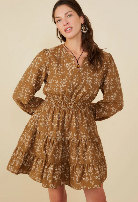 Long Sleeved Floral Embroidered Dress
