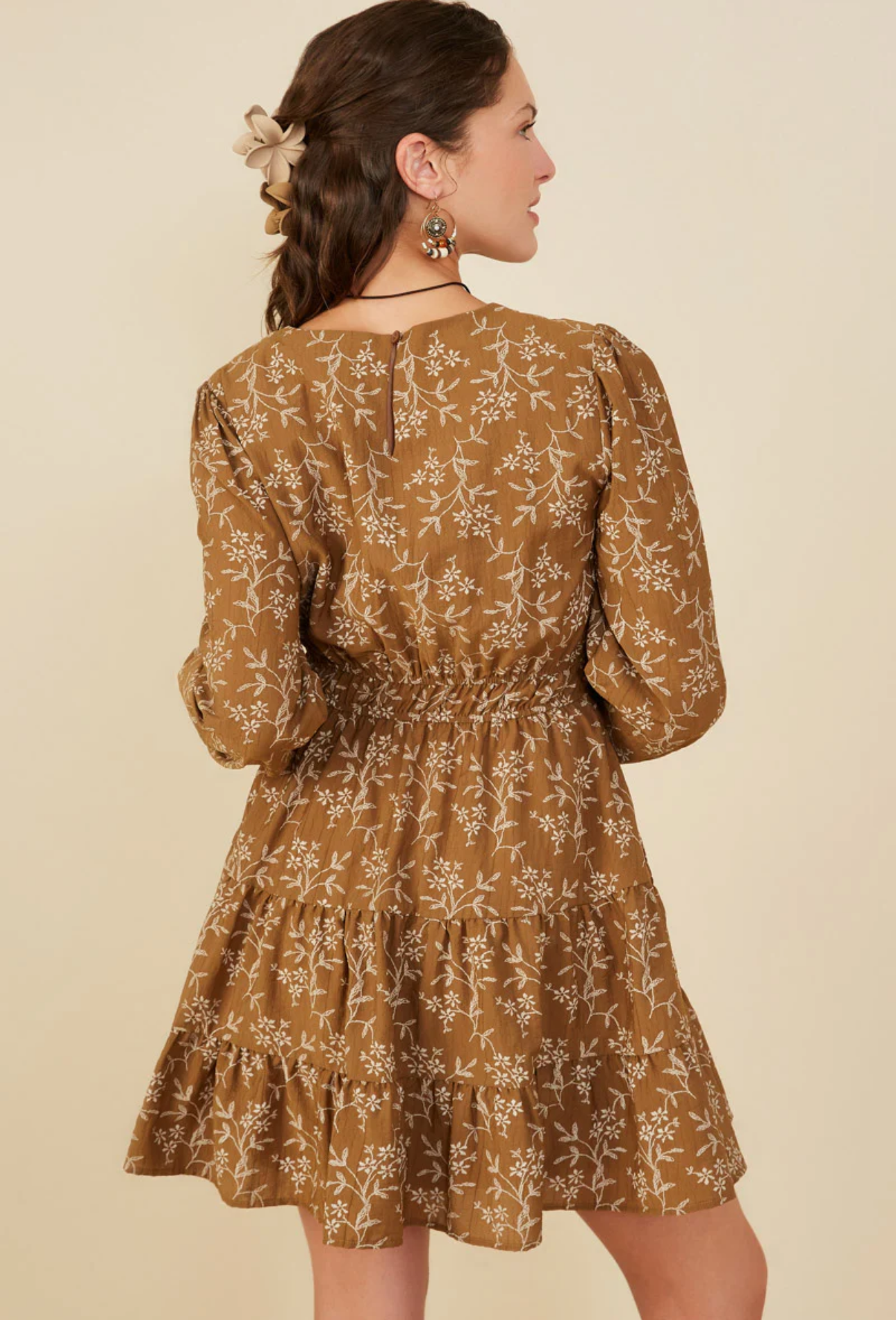 Long Sleeved Floral Embroidered Dress