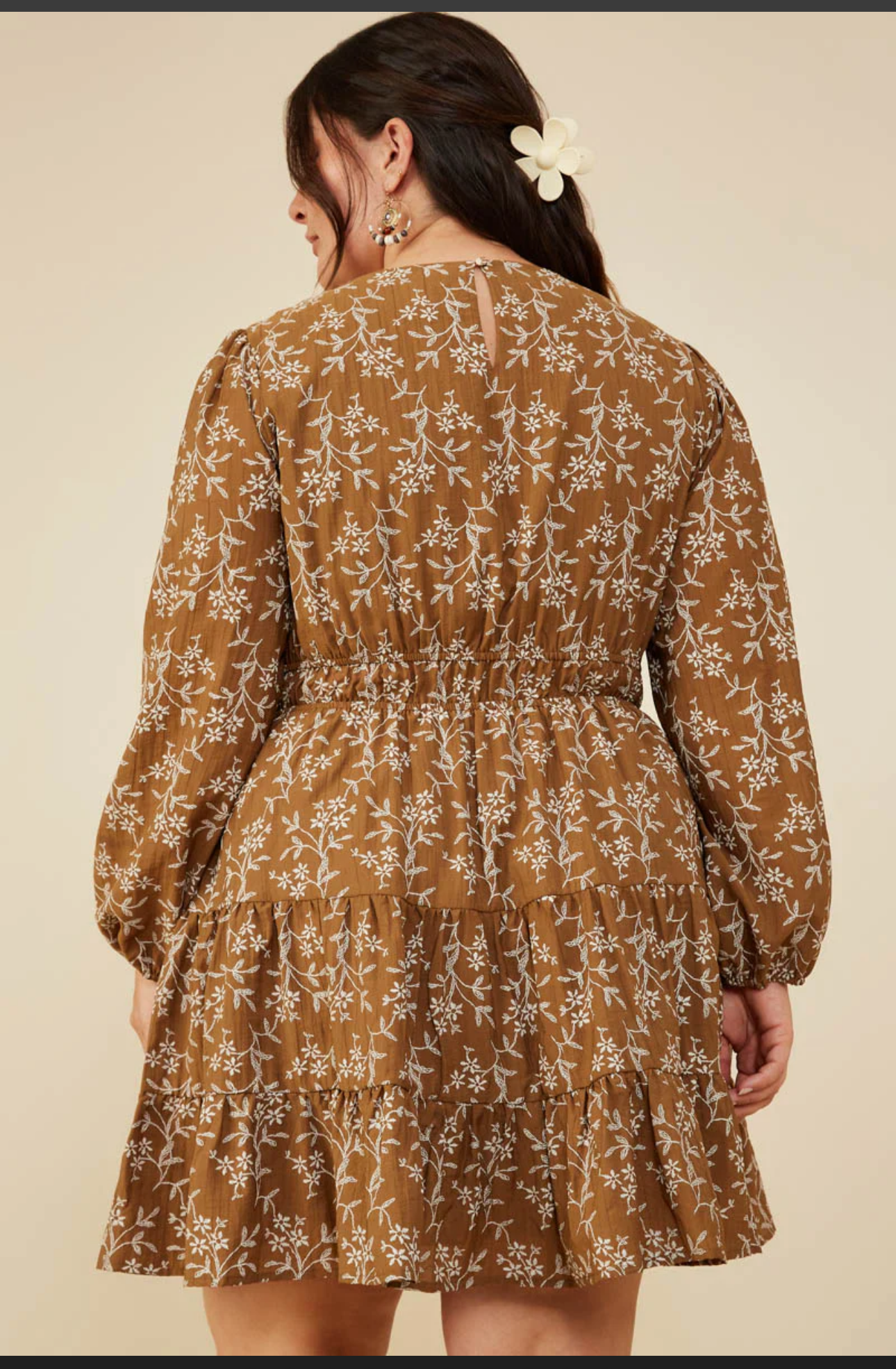 Long Sleeved Floral Embroidered Dress