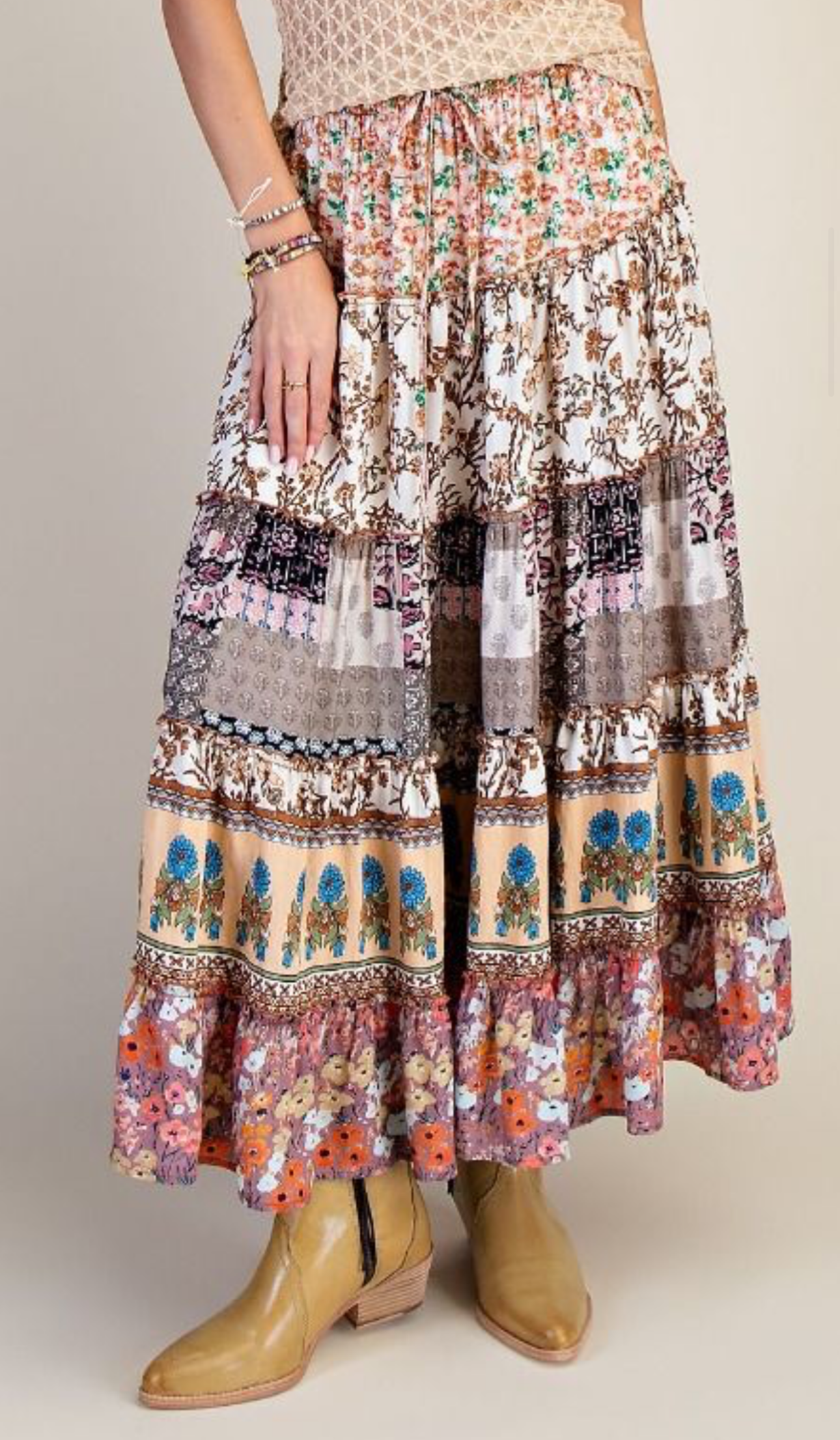 Boho Tiered Patchwork Skirt