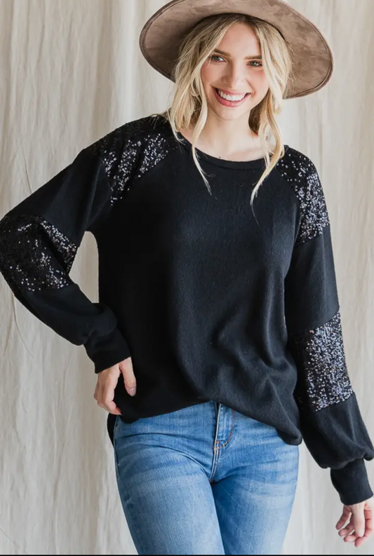 Black Sequin Top (Made in USA)