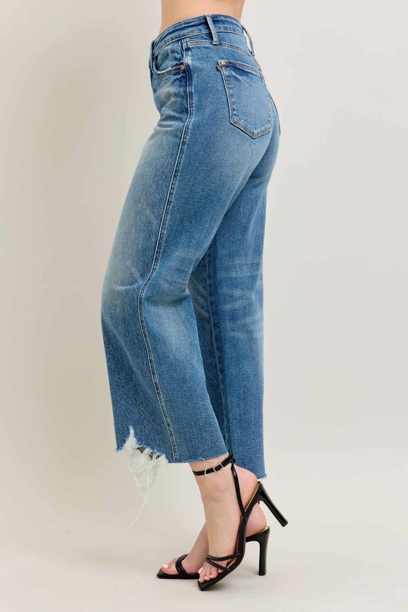 Judy Blue High Rise Rigid Magic Destroyed Hem Straight Jean 88963