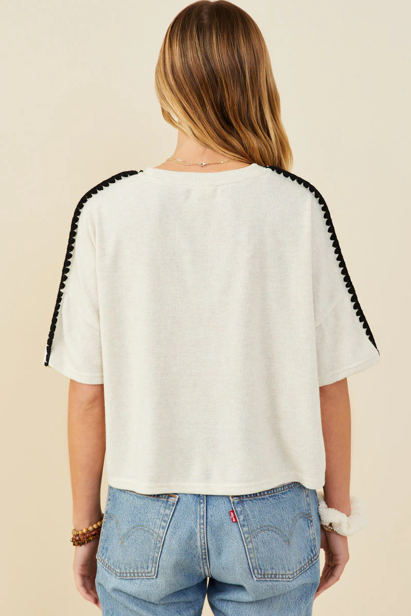 Contrast Stitch Detail Drop Shoulder Knit Top