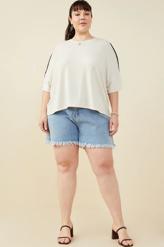 Contrast Stitch Detail Drop Shoulder Knit Top