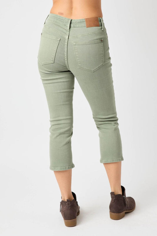 Judy Blue Mid Rise Garmet Dyed Sage Capri Denim Jeans 78113 *FINAL SALE*