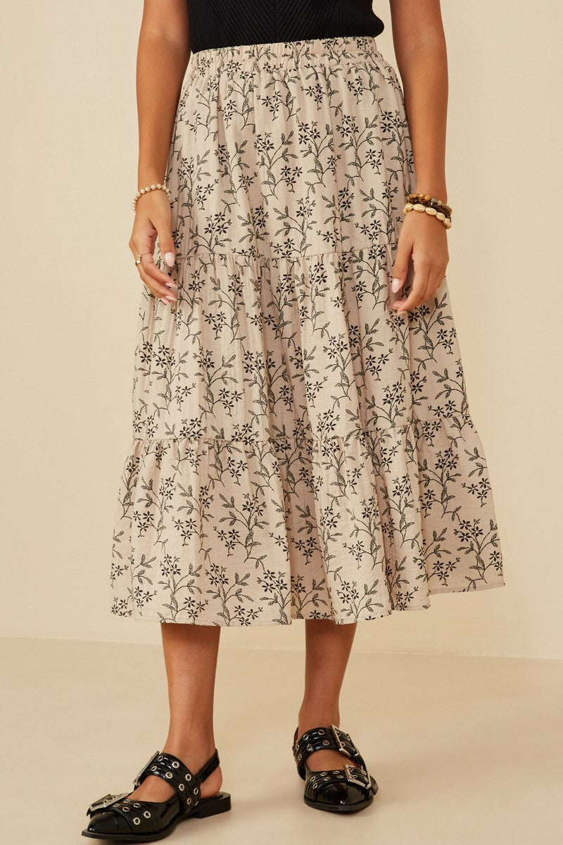 Womens Botanical Embroidered Tiered Skirt